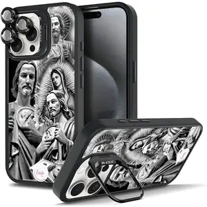 Religious Art God Bless The Virgin Mary Dollar Pattern Phone Case For iphone 16 15 14 13 12 11 PRO PLUS MAX COOL Fashionable Tough Magnetic Durable Metal lens frame Film Bracket Stand Gift Full Protection Camera Holder Phone Cases Cover 11X-L0275