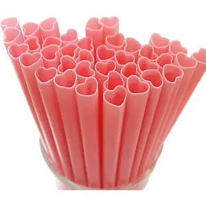 50Pcs Heart Shaped Pink Straws Disposable Drinking Cute Straw Individually Wrapped Pink Plastic Straw, Cocktail, Birthday Party, Bridal Shower, Wedding Decorations