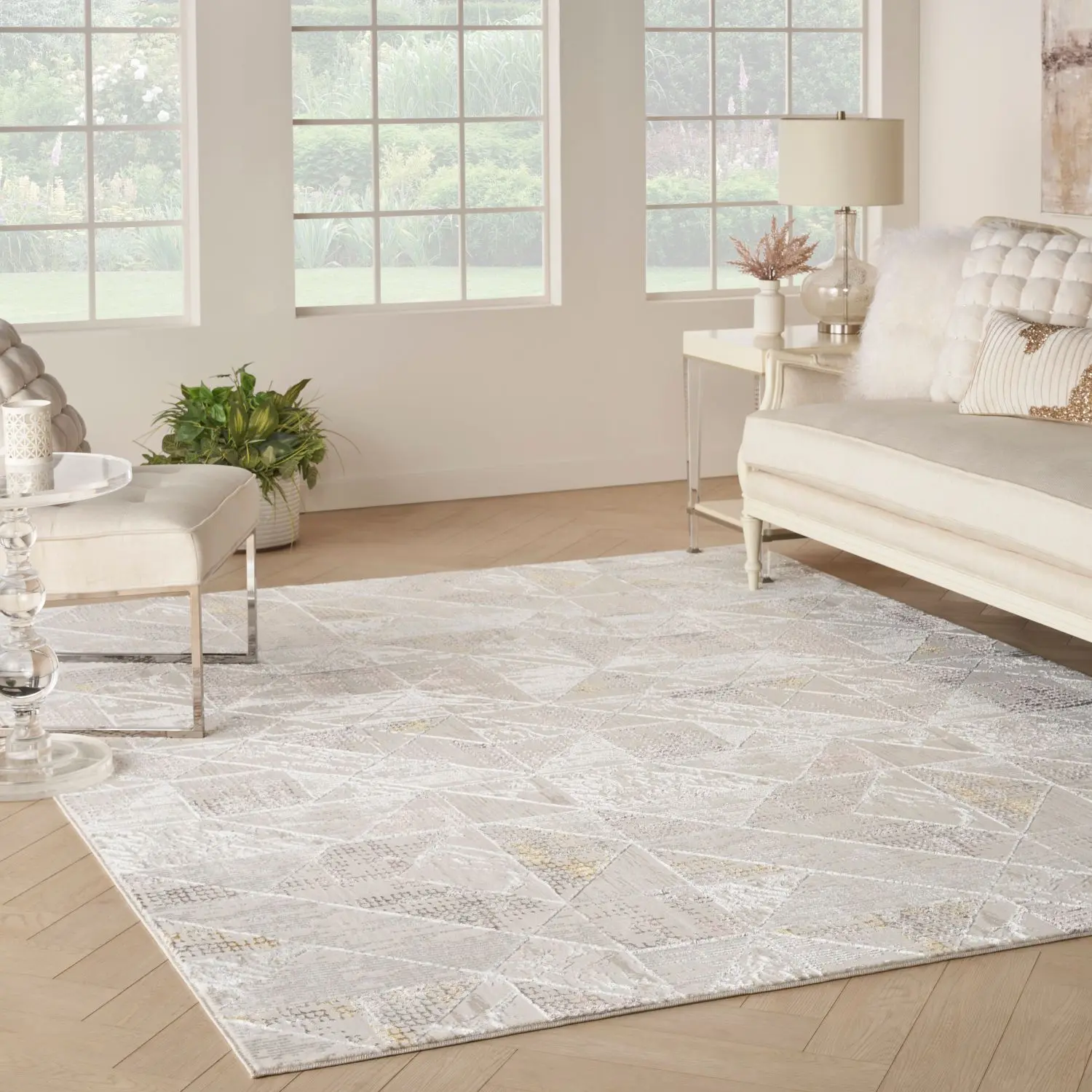 Nourison Glam Contemporary Geometric Abstract Decorative Modern Home Decor Area Rug, Indoor Floor Rug, Abstract Area Rug, Decorative Area Rug