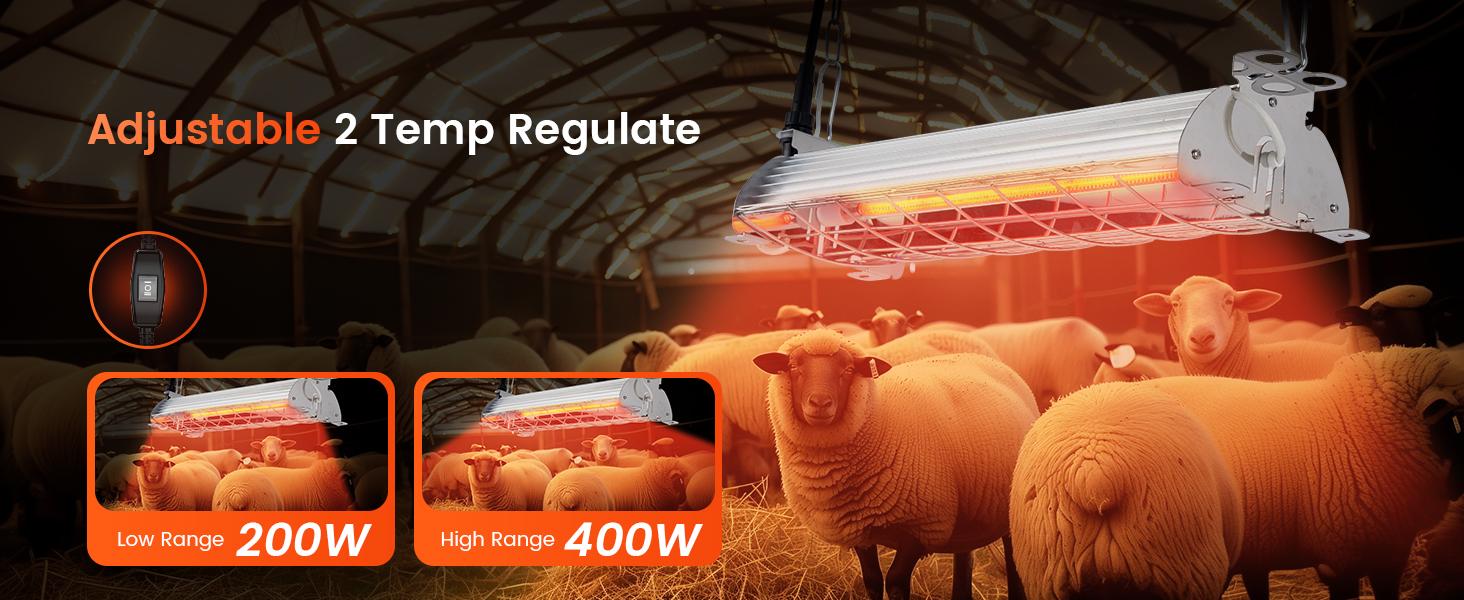 400W Large Chicken Coop Heater, Carbon Fiber Heating Lamp Outdoor Winter, Protable 2 Mode Temp & Hanging Height for Coop Rabbits Livestock Heating Plate Chicks Poultry House