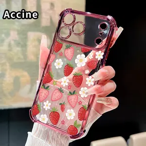 Simple Strawberry Pattern Phone Case Compatible with iPhone 17 Pro Max 16 15 Plus Air 14 13 12 11 E Featuring Strengthened Four Corners Soft Back for Drop Protection