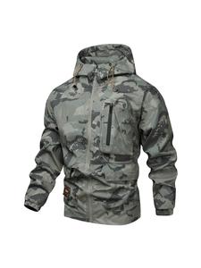men's camo print zip up drawstring hooded jacket, regular fit casual waterproof long sleeve pocket outerwear, mens clothing, men's fall & winter clothes, jackets for men, hooded coats, menswear