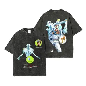 JoJo's Bizarre Adventure Josuke Higashikata Anime Graphic Tee, Vintage Acid Wash Unisex T-Shirt, Anime OOTD show JoJolion Soft and Wet Oversized Top, Y2K Grunge Harajuku Hip Hop Streetwear Clothes for Men and Women