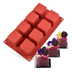 Small 8 Cavity Semi Sphere Silicone Molds Non Stick,2 Packs Cube Cake Silicone Mold, 2 X 2 X 2 Inch 3D Square Mini Mousse Cake Baking Mold,Baking Molds For Chocolate, Jello, Brownie Bites, Ice Cream Cube