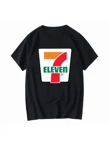 7 Eleven gas station store new black T-shirt Casual loose retro hip-hop long sleeved retro washed designer clothing street fashion Streetwear