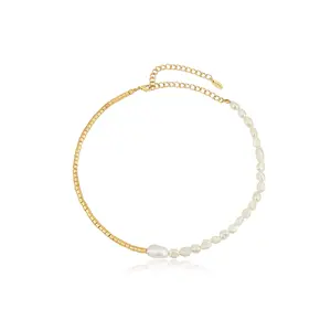 Ettika Mixed Up Freshwater Pearl Beaded Necklace 18kt Gold Plated Brass 15" & 5" Extender for Adults Elegance in Every Detail