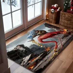 Monkey pouring coins from vase on flamingo 1-Piece Bathroom Mat, Soft Bath Mat, Absorbent High-Quality Bathroom Carpet, Non-Slip and Comfortable Bathroom Mat, Suitable for Bathroom Floors, Sinks,