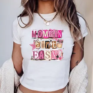 Mommin Aint Easy Preppy Baby Tee Mama Design Christian Motherhood Collage Baby Tee 90s Style Shirt, Y2K Fashion, Cool Graphic T-Shirt