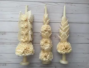 Large Day of the Dead Marigold Ivory Mexican Artisan Candle Vela - Festive Home Decor - Ornaments