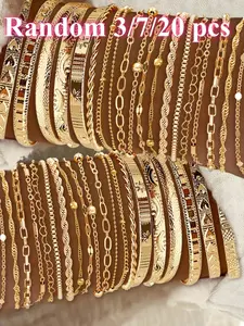 Random 7/13/20 Pcs Hammered Heart and Star Twisted Chain Bracelet and Hand Chain Set, Simple Elegant Gift Jewelry for Girlfriend