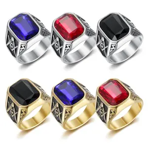 Male AG-Designed Square Stainless Steel Statement Multi Ring - Anti-Rust Steel, Geometric Shape, Metal Accent, Casual Retro Hip-Hop Style, Silveryblack Costume Jewelry for Everyday Wear, Parties