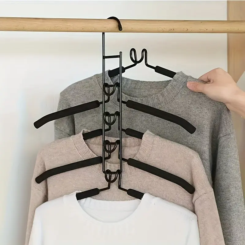 Standard, durable, Space saving metal hangers, anti-slip foam-reinforced, thick 5-in-1 multi-level, for organizing and storing clothes in closets, ideal for outerwear, sweaters, suits, T-shirts, suitable for retail stores and home use, Space Saver Hangers