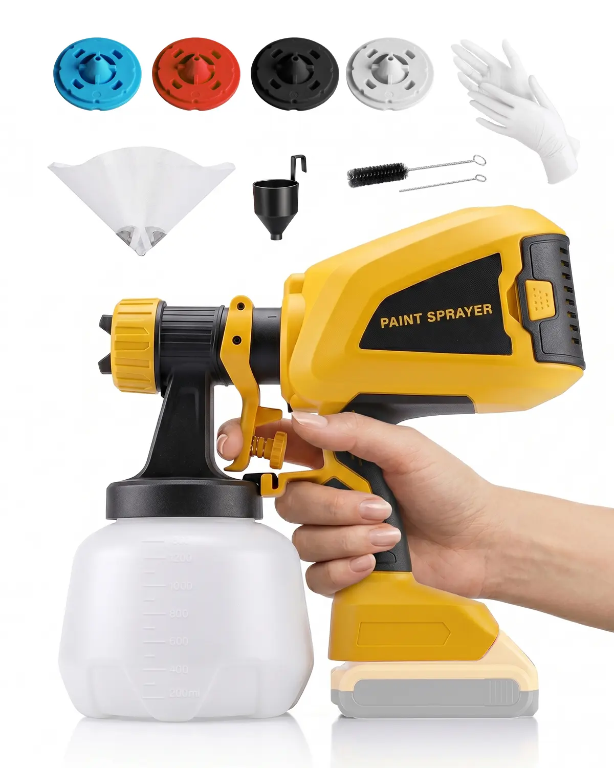 Cordless Paint Sprayer Gun Compatible with DEWALT 20V Battery, 1300ml 4 Nozzles & 3 Spray Patterns, HVLP Spray Gun, Easy Cleanup, for Furniture, Fence, Walls, Doors, Interior & Exterior Painting