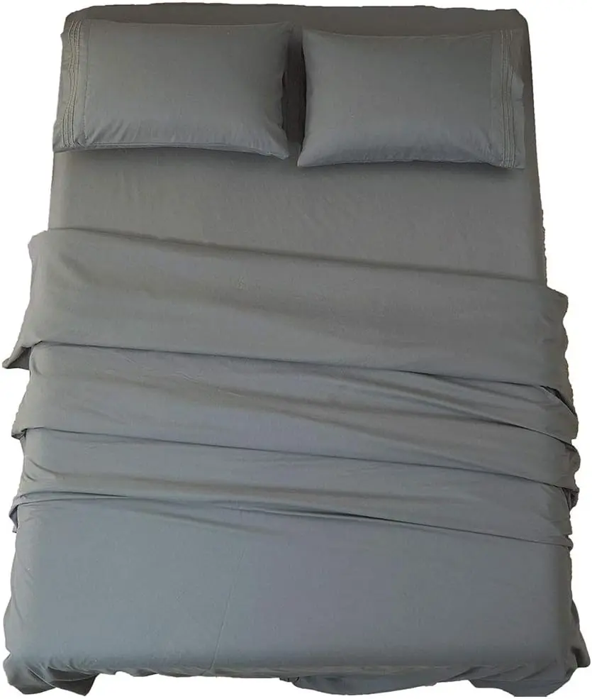 Bed Sheet Set Soft Microfiber 1800 Series Luxury Sheets 16-Inch Deep Wrinkle and Hypoallergenic-4 Piece(Queen Dark Grey)