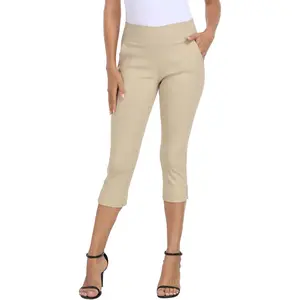 Pull On Capri Pants for Women 19" Inseam Cropped Dress Pants with Pockets
