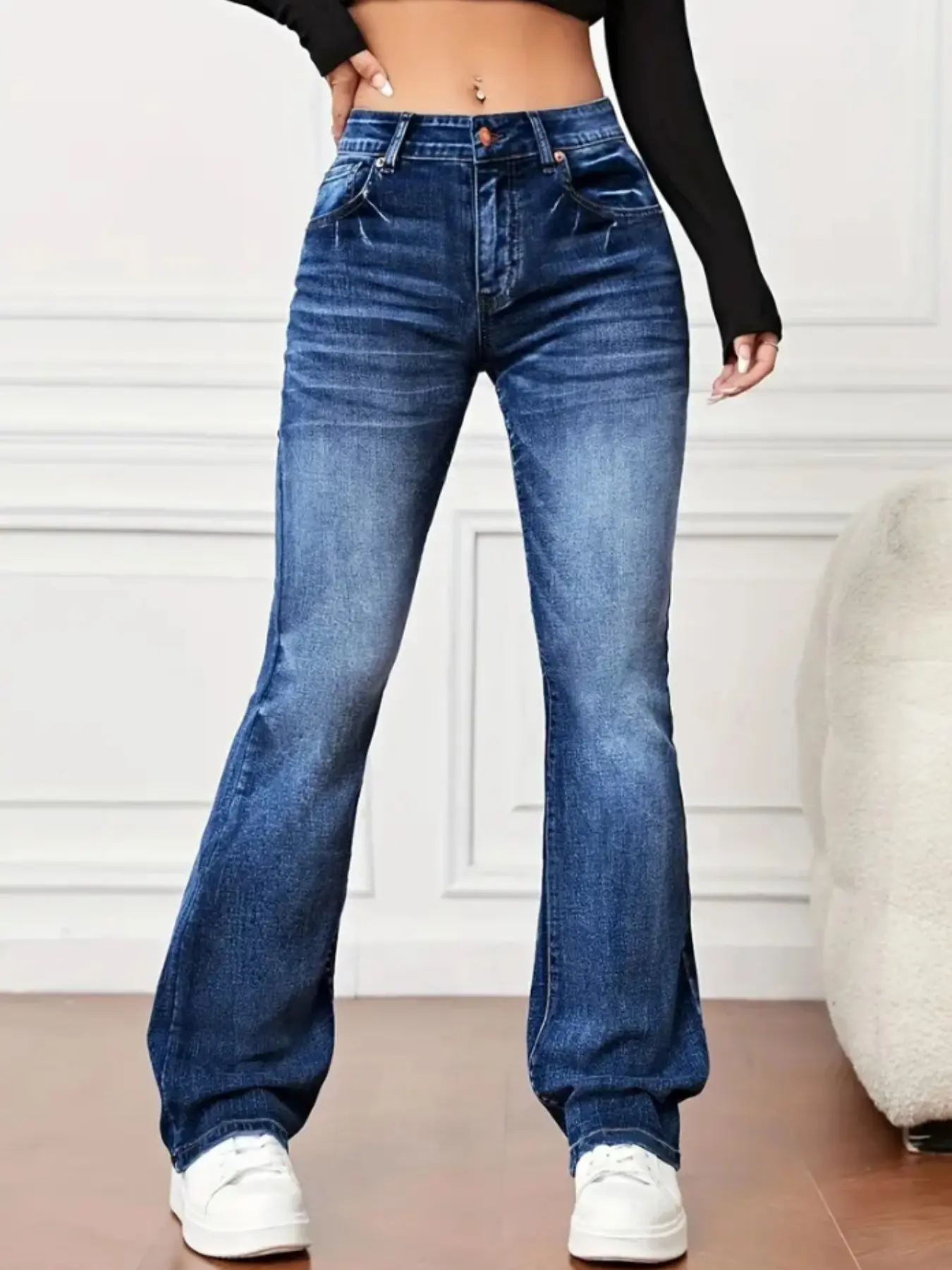 Women's High Waisted Flare Bell Bottom Jeans with Pocket - Fashion Denim Jeans Stretchy Bootcut Denim Pants for Office & Going Out | Trendy Baddie Aesthetic, Viral TikTok Jeans Bottom