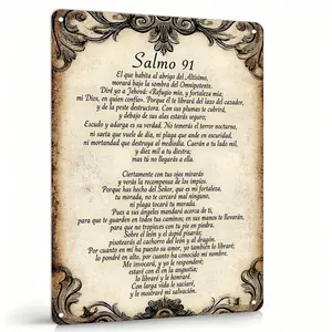 8x12 Inch Waterproof Aluminum Sign, Salmo 91 Vintage Spanish Psalm Wall Decor, Religious Christian Inspirational Plaque, Rustic Spiritual Hanging Art for Home Bedroom Church Prayer Room, Faith‑Based Housewarming Gift for Catholic Christian Fam metal