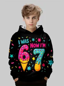 Full-Print Sugar Cane Number Hoodie, Donut Art All over Print, Casual Fitted Sweatshirt for Birthday & Daily Wear