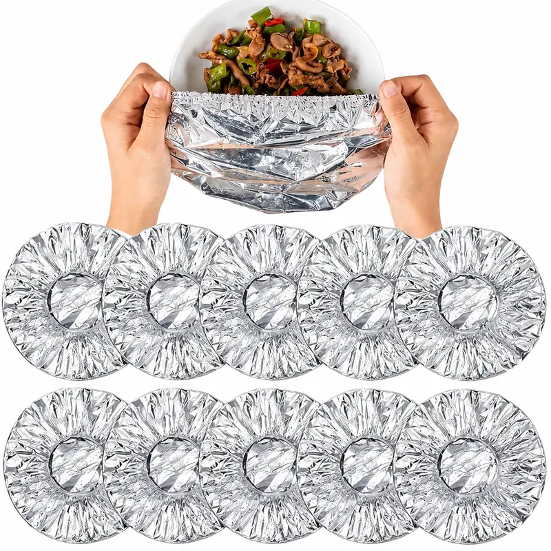 20PCS Reusable Aluminum Foil Bowl Covers - Elastic Cookware Food Storage Wraps for Fresh Keeping, Insulated Covers for Bowls, BBQ & Leftovers