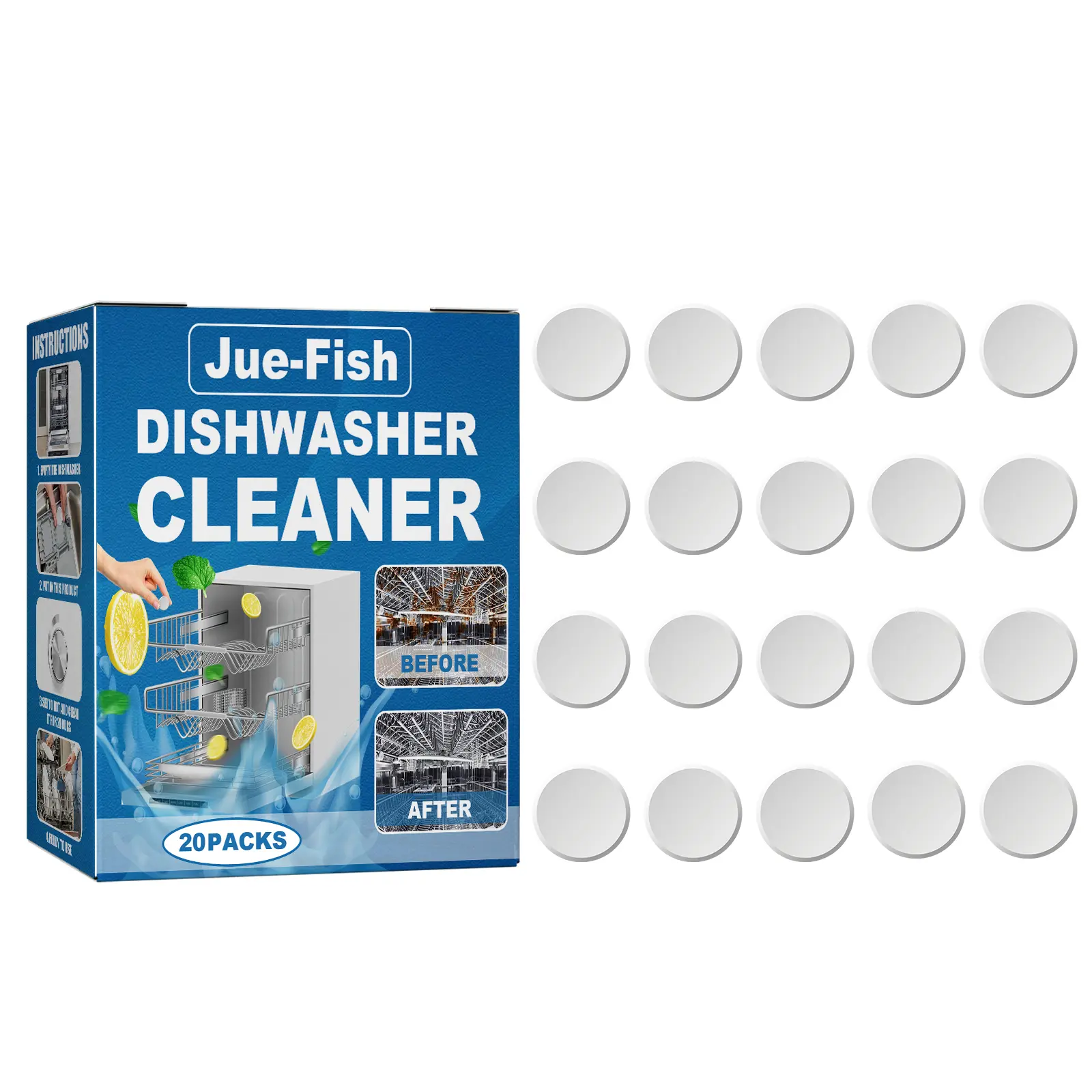 Jue-Fish Dishwasher Cleaning Sheet Desktop Built-In Drawer Dishwasher Cleaning Sheet For Decontamination And Oil Stain Removal