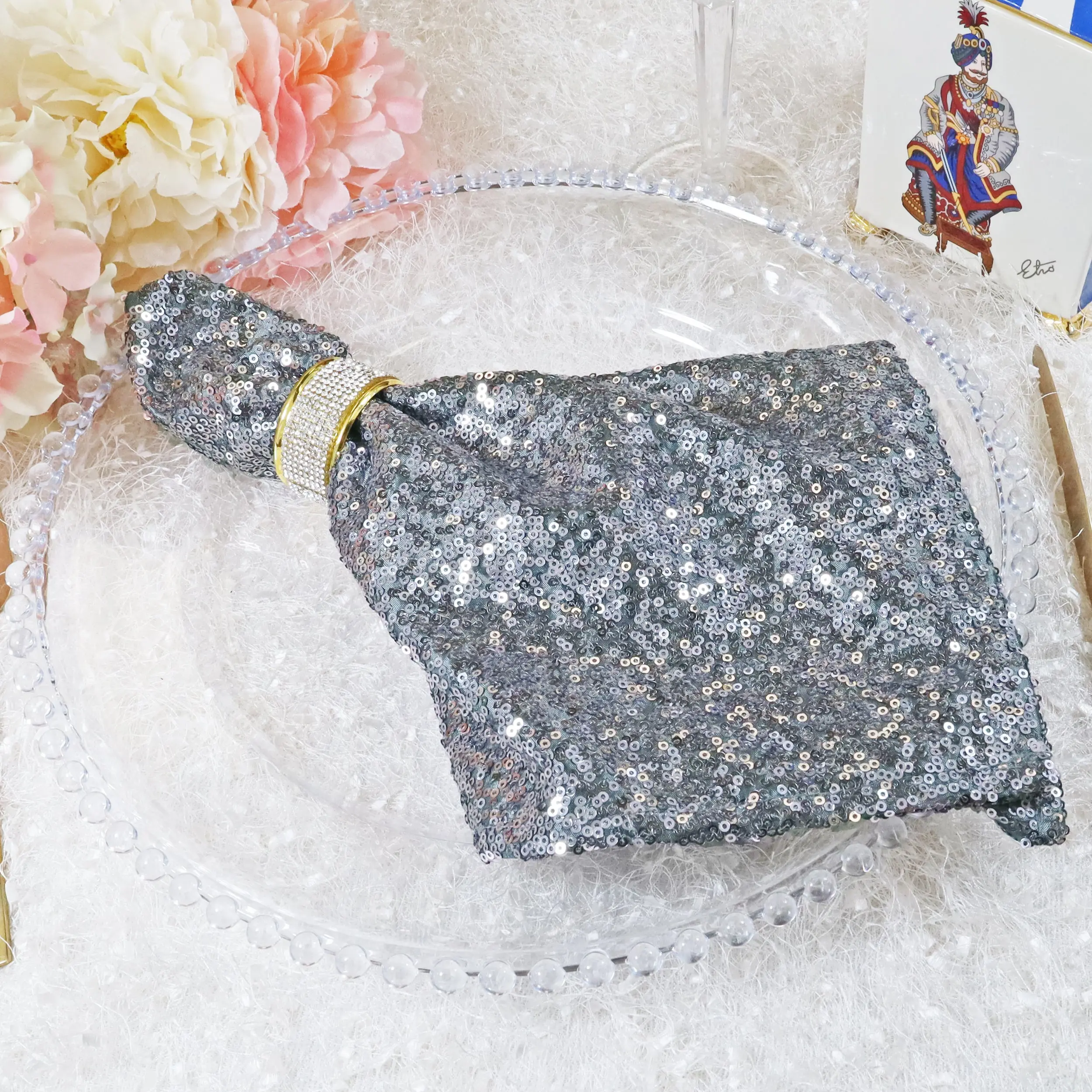 20"x20" Sequin Taffeta Napkins - Silver (10pc/pk)