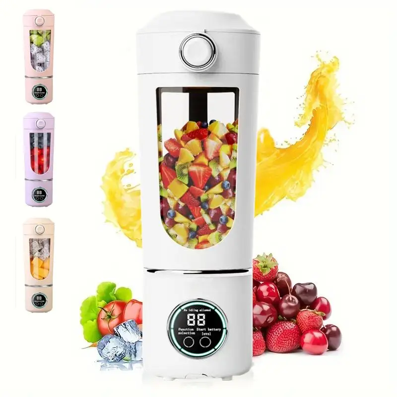 Rechargeable Portable 700ml Juicer, 1 Count 12 Blades Juicer with Double Lids, 3 Modes Mini Ice Crusher for Traveling, Kitchen Helper for Smoothies &