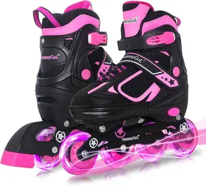 4 Size Adjustable Inline Rollerblades for Kids Boys Girls Ages 4-16, Battery Free Flashing Light Up Wheels Beginner Skates, Indoor Outdoor Sports Birthday Christmas Gift