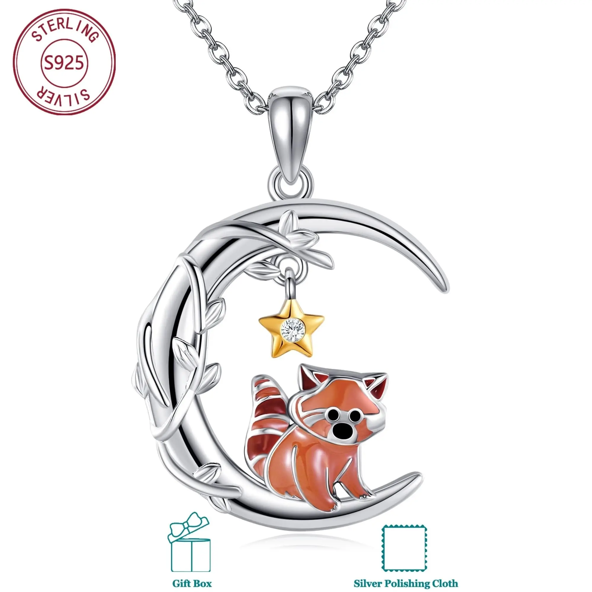 925 Sterling Sliver Red Panda Necklace