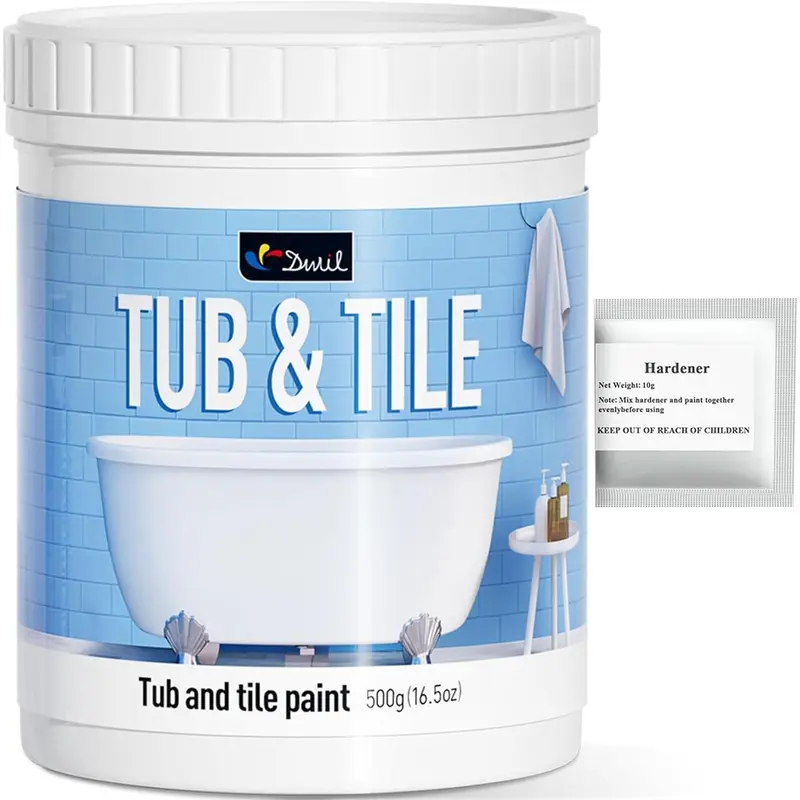Tub and Tile Paint 16.5 oz, Tub and Tile Refinishing Kit with Hardener, Tub Refinishing Kit Water Based & Low Odor, Sink Paint for Bathroom Kitchen, Semi-Gloss White, 25-30sq.ft