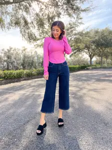 Judy Blue Cute As A Button High Rise Tummy Control Crop Wide Jeans