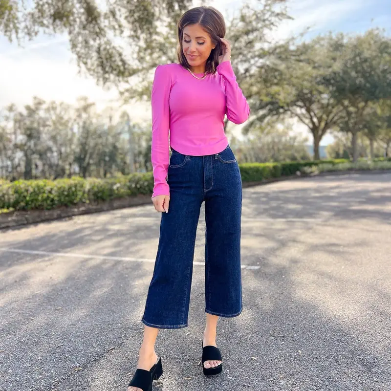 Judy Blue Cute As A Button High Rise Tummy Control Crop Wide Jeans