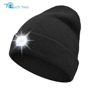 Touch Two Winter Unisex Rechargeable LED Lighted KnitWarm Hat for Sports Outdoor Night Running AlertWinter Lightweight Running Athletic Hiking Cycling FashionFamily Must Have Birthday Gift with 300-mAh Battery