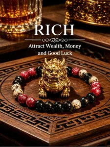Money Attraction Bracelet with Black Obsidian Rhodonite Poppy Jasper stones - Elegant Design blue friendship bracelet beaded jewelry protection bracelet encouragement gift Elastic Band fashion artificial bracelet of the day Crystal Bracelet