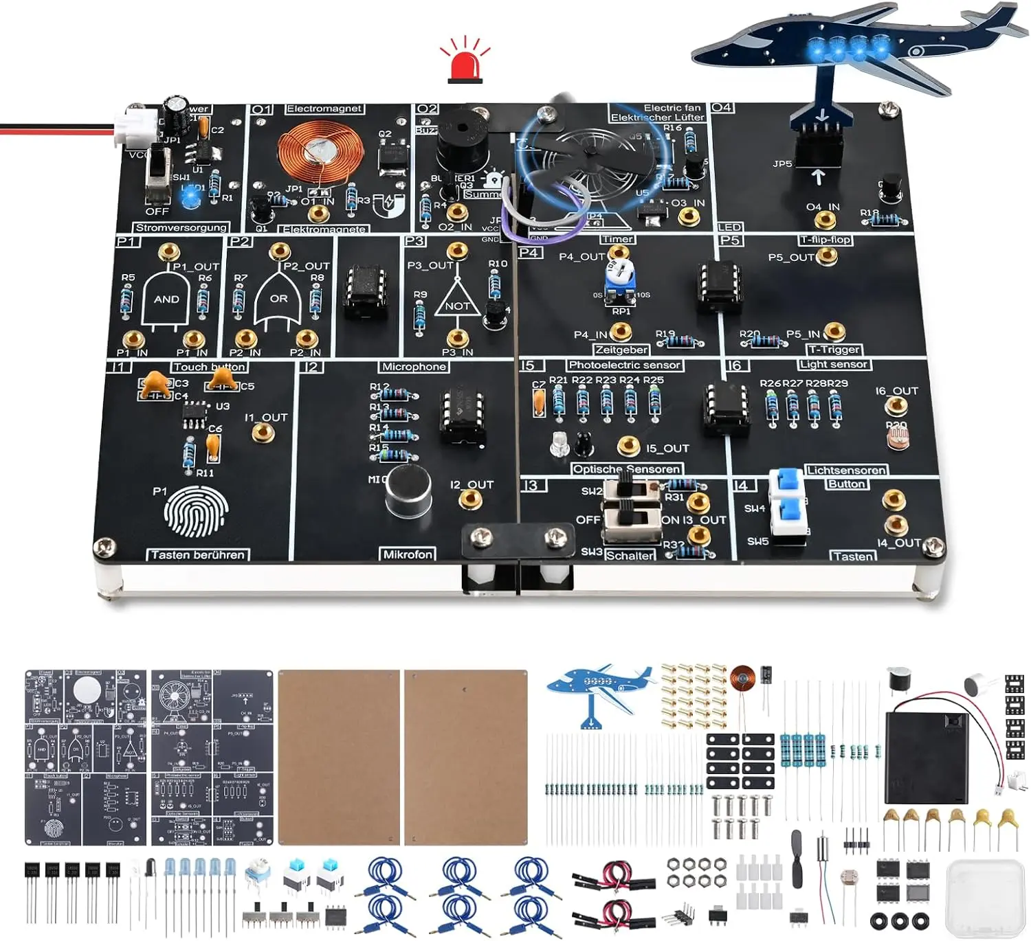 DIY Electronics Learning Board Soldering Project Kit, Circuit Experiment Module with Touch, Sound, Light & IR Sensors, Logic Gates, Timer & Flip-Flop Circuits for Student Makers & Hobbyists