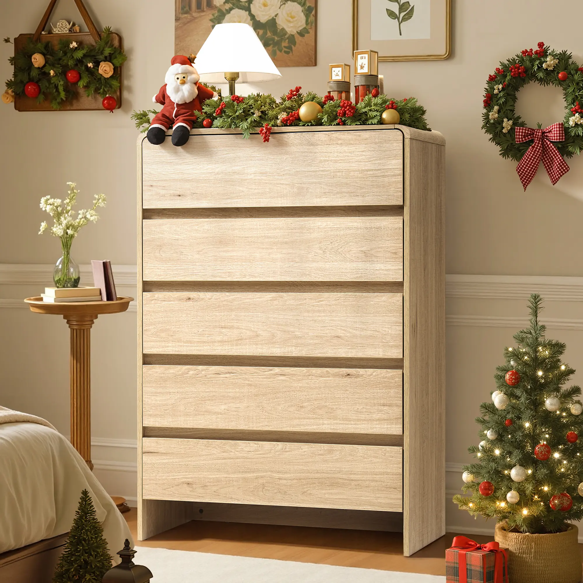 [Summerwins]AMERLIFE Sturdy Wood Dressers - 5/6/7-Drawer Modern Engineered Wood Chest with Rounded Corners, Hidden Angled Cutouts, Assembly Required Storage Cabinet Organizer for Bedroom, Living Room