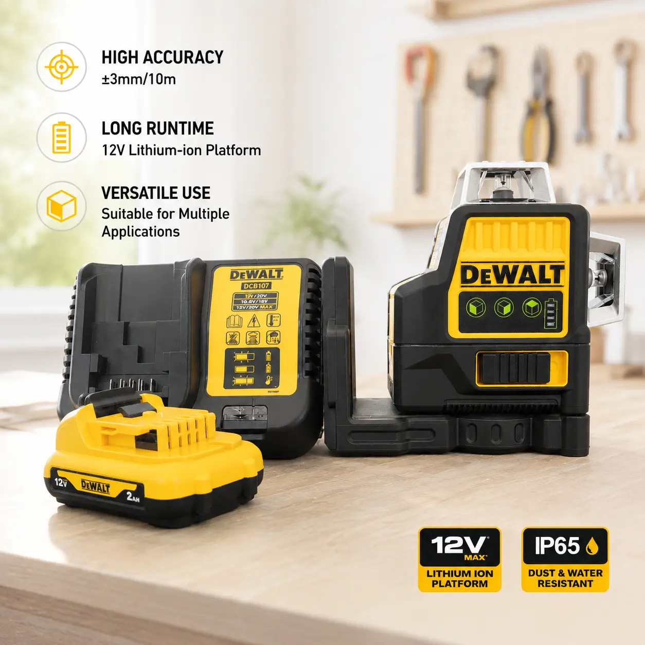 DEWALT DW089LG 12V Cordless Green Laser Level 12Lines 360° Coverage Li-ion Battery Powered for DIYProfessionals Outdoor Tool