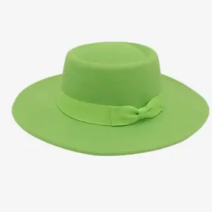 Elegant green Wide Brim Hat with Bow Detail for Women's Fashion Fedora hat church hat unisex chapeau fashion versatile