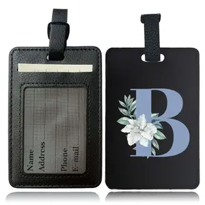 Versatile PU Travel Tag, Travel Accessories, Airlines Baggage Labels PU Organizer Cover Durable Holder Suitcase Name ID Design With Strips Credit Cards Storage Suitcase Carrier For Frequent Travelers Business Trips Blue Flower Pattern