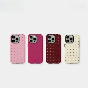 Polka-Dot Aesthetic Smartphone Case - Retro Minimalist Dotted Design, Shockproof Full Protection for iPhone 12-17 Pro Max Cellphone Handheld Devices, Cute Birthday Gift for Her, Mobile Accessories