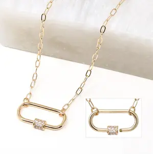 Bauble Sky Pave Carabiner Lock Necklace - Modern Style & Trendy Charm with Unique Lock Design & Paperclip Chain