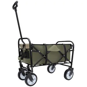 Minimeetall Collapsible Wagon with Strapping System – Army Green, 225lbs Utility Cart for Shopping, Sports
