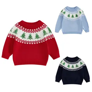 Toddler Baby Boy Girl Christmas Outfit Xmas Tree Embroidery Cable Knit Sweater Oversized Sweatshirt Pullover Fall Winter Clothes