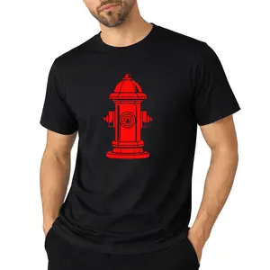 Men's & Women's Firefighter Tee – Soft Cotton, Red Fire Hydrant Design, Short Sleeve