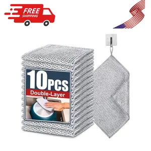 10 Pcs New Upgrade Steel Wire Dishcloth, Double-Layer Dishwashing Rag
