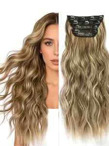 Long Wavy Clip-In Hair Extensions | Invisible Synthetic Hairpieces | Double Weft | 4/3/2 Secure Clips | Women’s Quick Volume & Length Upgrade