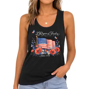 250 Years of Freedom Flower Women Tank Top, Floral American Flag Tanks, Happy 250th Birthday, 4th of July Tank Top, Semiquincentennial Shirt