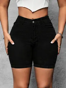 Women's High Waist Slimming Fitted Shorts, Casual Plain Design, Comfortable and Stylish, Perfect for Daily Wear, Basic, Womenswear