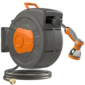 【FathersDayGift】RIFPOD 100 FT Retractable Garden Hose Reel,  Wall Mounted Water Hose Reel with Adjustable Spray Nozzle, 180° Swivel Bracket, Automatic Rewind & Lock at Any Length, Slow Return System for Garden, Lawn, Car Washing, Patio & Yard Cleaning