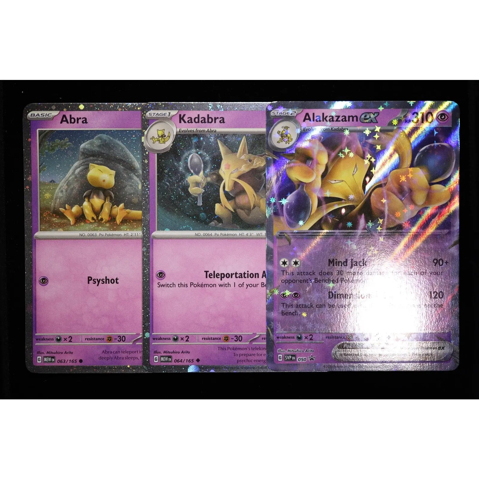 Pokemon 151 Abra Kadabra Cosmos Holo Swirl & Alakazam ex Evolution Set
