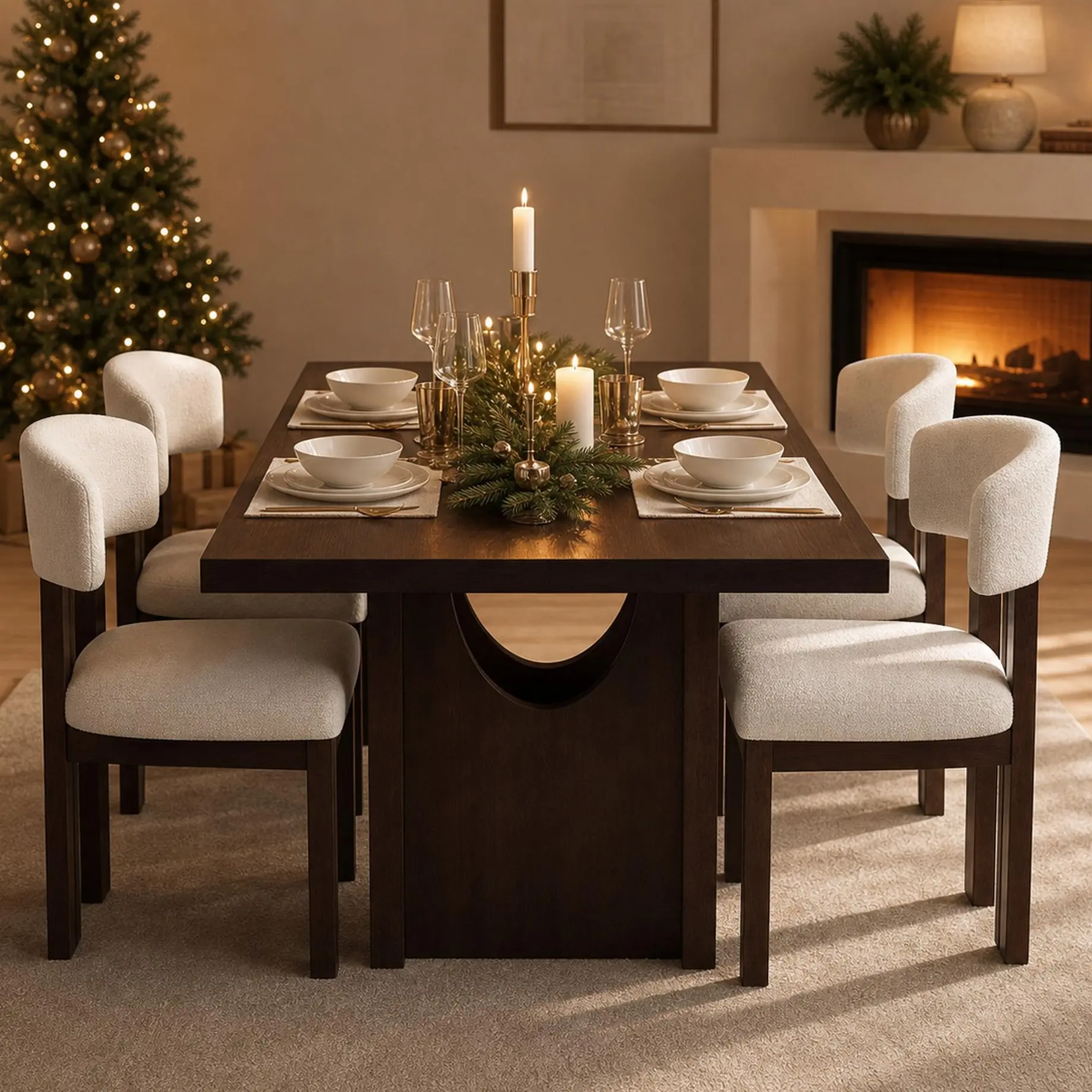 COLAMY EVANE Upholstered Dining Chairs (Set of 2) - Walnut Wood Frame, Soft Cushion, 2-Tone Contemporary Style, for Dining Room, Open Kitchen